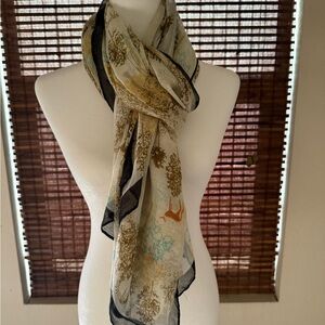Sheer Safari Print Scarf with Black Trim
